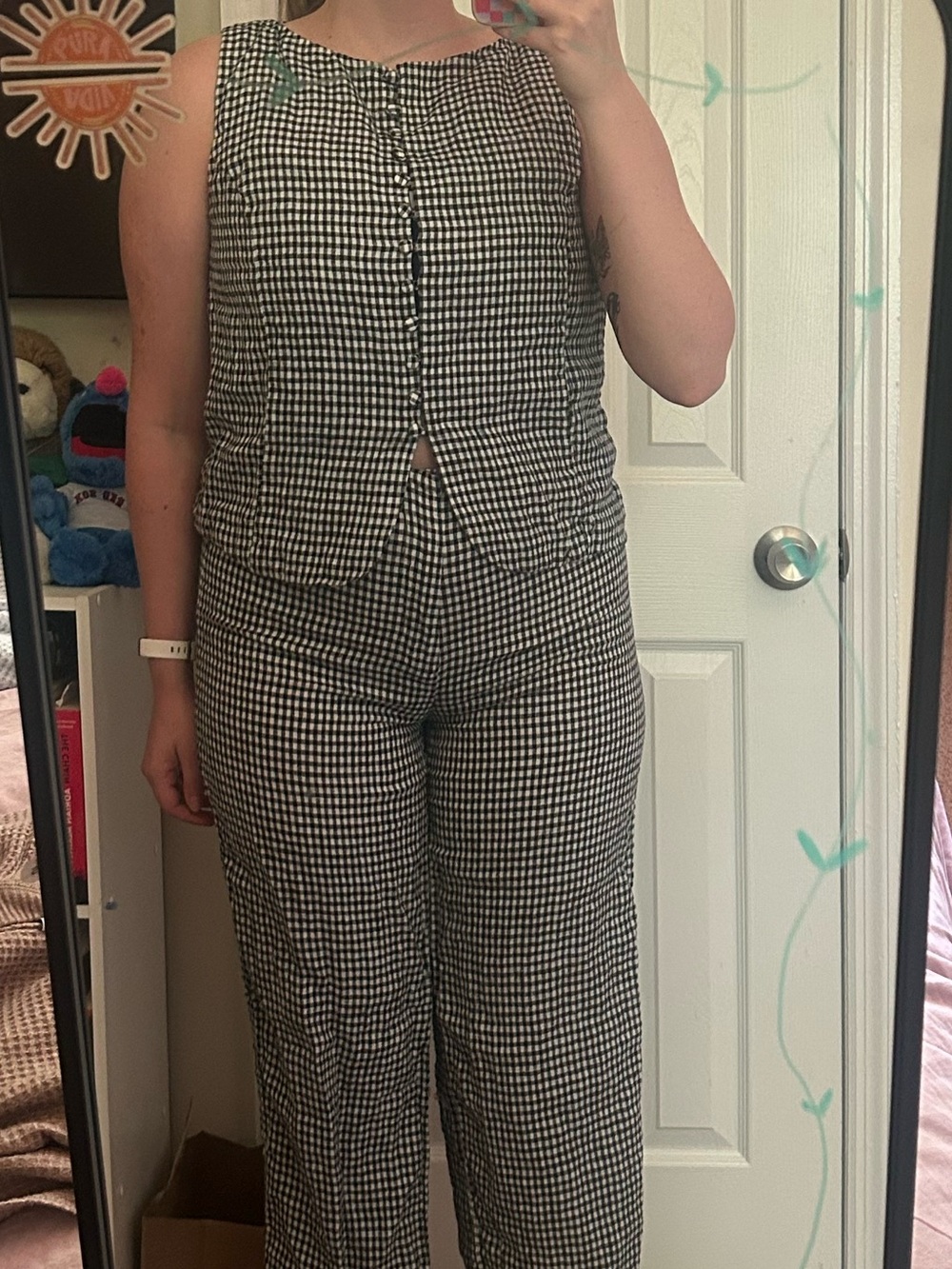 Reformation Addison Black & White Gingham Button-Front Sleeveless Top - Picture 6 of 8